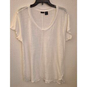 Tahari White 100% Linen V Neck Short Sleeve Tunic Top Size XL EUC